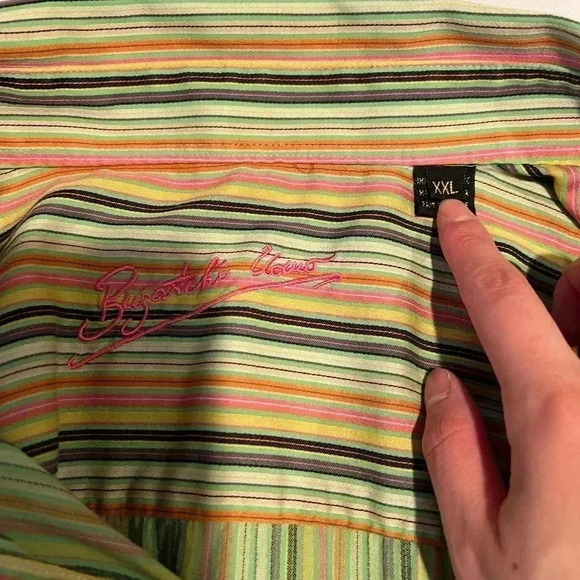 Men’s Bugatchi Uomo Multi Colored Striped Button Down Shirt 100% Cotton XXL - Picture 4 of 5
